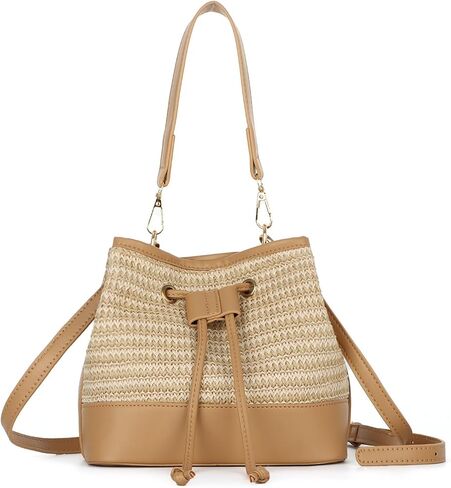 SUKUTU Straw Drawstring Shoulder Bag Bucket Bag for Women Summer Handwoven Beach Vacation Handbag Crossbody Bag in Saudi Arabia