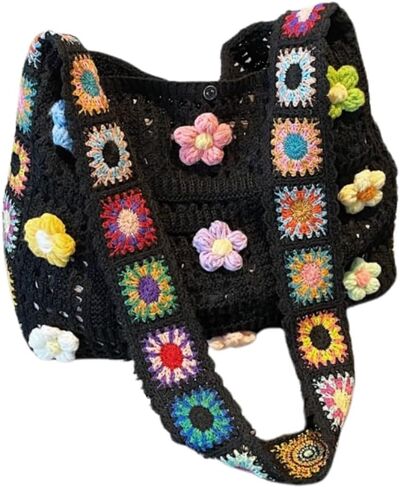 Crochet Knit Boho Shoulder Bag for women, Hollow Out Embroidery Crossbody Bag Tote Handbag for travel,beach,work in Saudi Arabia