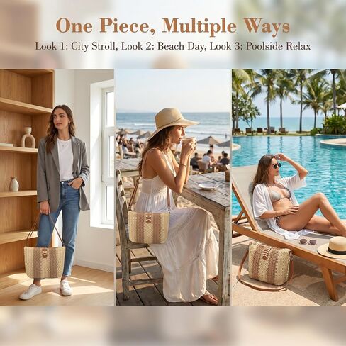 Straw Raffia Beach Bags for Women 2026 Trendy, New Summer Woven Bag, Foldable Shoulder Bag for Vacation in Kuwait