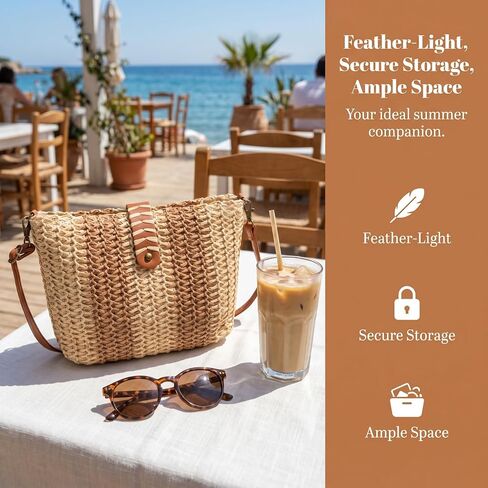Straw Raffia Beach Bags for Women 2026 Trendy, New Summer Woven Bag, Foldable Shoulder Bag for Vacation in Kuwait