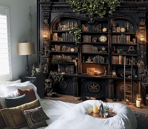 TUGCAY Vintage Bookshelf Tapestry, Medieval Gothic Bookcase Tapestry Spooky Library Tapestries Book Skull Backdrop for Bedroom Living Room Dorm Office Wall Decor 80’’ x 60’’ in Saudi Arabia