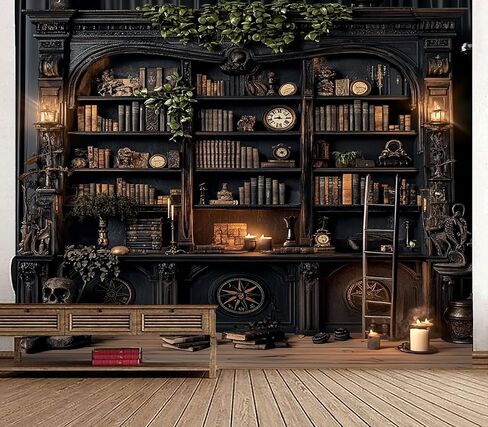 TUGCAY Vintage Bookshelf Tapestry, Medieval Gothic Bookcase Tapestry Spooky Library Tapestries Book Skull Backdrop for Bedroom Living Room Dorm Office Wall Decor 80’’ x 60’’ in Saudi Arabia