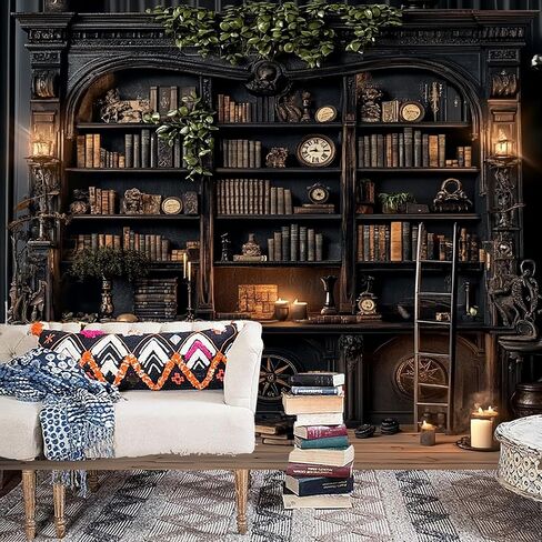 TUGCAY Vintage Bookshelf Tapestry, Medieval Gothic Bookcase Tapestry Spooky Library Tapestries Book Skull Backdrop for Bedroom Living Room Dorm Office Wall Decor 80’’ x 60’’ in Saudi Arabia
