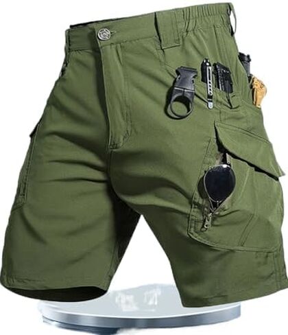 Men's Outdoor Quick-Dry Breathable Multi-Pocket Work Shorts - Elastic Waistband Lightweight Shorts for Hiking and Fishing in Kuwait