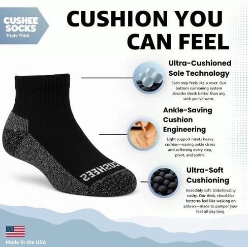 Cushee Socks NEW BLACK Thick Crew Socks (3-pack) [160] Large | Extra wide socks in Saudi Arabia