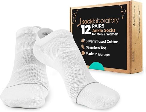 Ankle Socks - Silver Infused Cotton - Odor Resistant, Breathable - White/Black/Monochrome in Kuwait