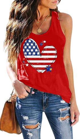 American Flag Patriotic Tank Tops Women 4th of July Shirt USA Flag Graphic Summer Sleeveless Casual Tank Cami Vest in Saudi Arabia
