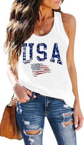 American Flag Patriotic Tank Tops Women 4th of July Shirt USA Flag Graphic Summer Sleeveless Casual Tank Cami Vest in Saudi Arabia