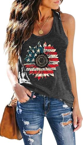 American Flag Patriotic Tank Tops Women 4th of July Shirt USA Flag Graphic Summer Sleeveless Casual Tank Cami Vest in Saudi Arabia
