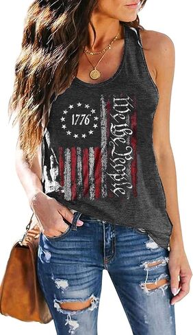 American Flag Patriotic Tank Tops Women 4th of July Shirt USA Flag Graphic Summer Sleeveless Casual Tank Cami Vest in Saudi Arabia