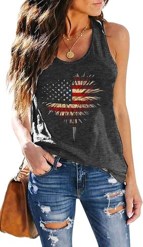 American Flag Patriotic Tank Tops Women 4th of July Shirt USA Flag Graphic Summer Sleeveless Casual Tank Cami Vest in Saudi Arabia