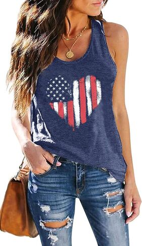 American Flag Patriotic Tank Tops Women 4th of July Shirt USA Flag Graphic Summer Sleeveless Casual Tank Cami Vest in Saudi Arabia