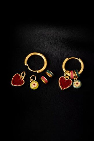 Heart Charm Hoop Earrings for Women, Gold Huggie Hoop with Red Heart and Colorful Enamel Charms, Unique Y2K Dangle Statement Jewelry, Copper Hypoallergenic Gift for Her in Saudi Arabia