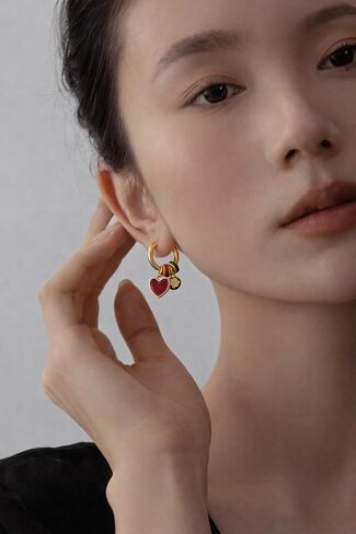 Heart Charm Hoop Earrings for Women, Gold Huggie Hoop with Red Heart and Colorful Enamel Charms, Unique Y2K Dangle Statement Jewelry, Copper Hypoallergenic Gift for Her in Saudi Arabia