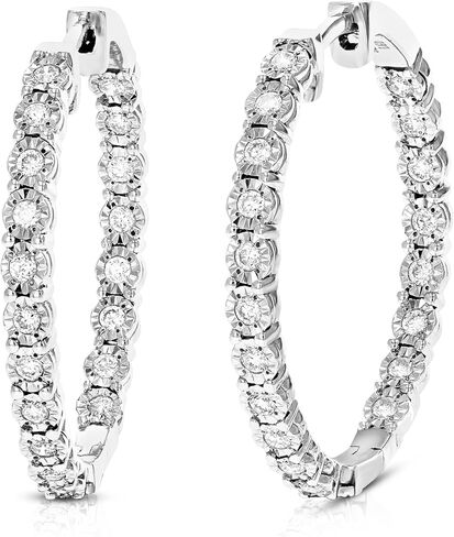 Vir Jewels 1/2 cttw Lab Grown Diamond Hoops أقراط من الفضة الاسترليني مع عمود مخفي in Kuwait