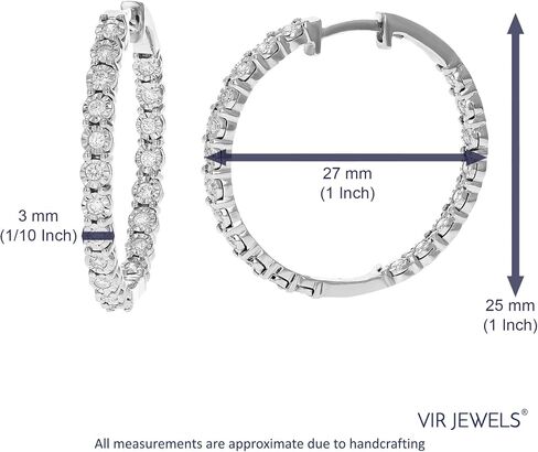 Vir Jewels 1/2 cttw Lab Grown Diamond Hoops أقراط من الفضة الاسترليني مع عمود مخفي in Kuwait