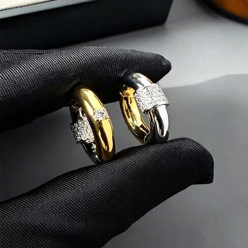Chunky Gold Hoops Earrings Two Tone Mixed Metal 18K Gold Silver Zircon Stainless Steel Statement Non Tarnish Hoops for Women Men in Saudi Arabia