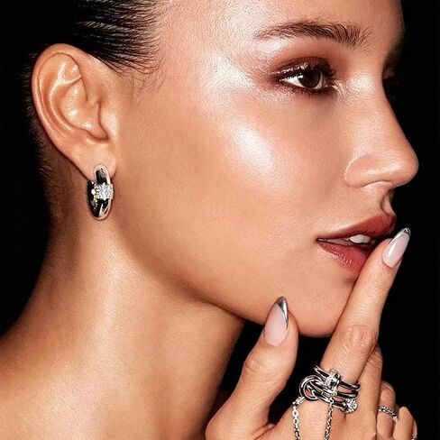 Chunky Gold Hoops Earrings Two Tone Mixed Metal 18K Gold Silver Zircon Stainless Steel Statement Non Tarnish Hoops for Women Men in Saudi Arabia