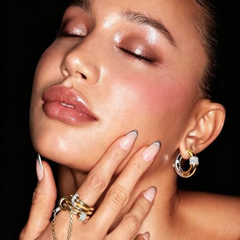 Chunky Gold Hoops Earrings Two Tone Mixed Metal 18K Gold Silver Zircon Stainless Steel Statement Non Tarnish Hoops for Women Men in Saudi Arabia