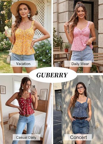 GUBERRY Women's Floral Peplum Top Sweetheart Neck Sleeveless Ruffle Hem Casual 2026 Summer Tops in Kuwait