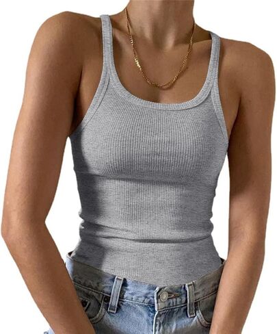 95% Cotton Ribbed Crop Tank Tops for Women Racerback Scoop Neck Cami Slim Fitted Basic Cropped Tank Top in Saudi Arabia
