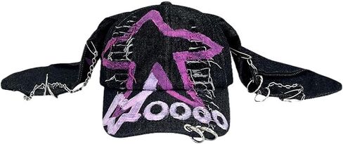 Women's Y2K Big Ear Denim Baseball Cap，Custom Graffiti Style ，Perfect for Outdoor Casual and Parties in Saudi Arabia