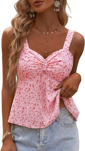 GUBERRY Women's Floral Peplum Top Sweetheart Neck Sleeveless Ruffle Hem Casual 2026 Summer Tops in Kuwait