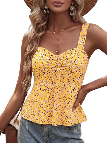 GUBERRY Women's Floral Peplum Top Sweetheart Neck Sleeveless Ruffle Hem Casual 2026 Summer Tops in Kuwait
