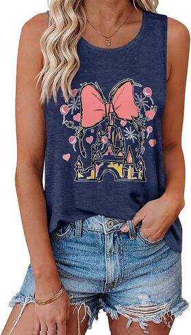 Women Magic Kingdom Tank Tops Cute Graphic Sleeveless Tee Casual Summer Vacation Shirts Castle Print Top for Family Trip in Saudi Arabia
