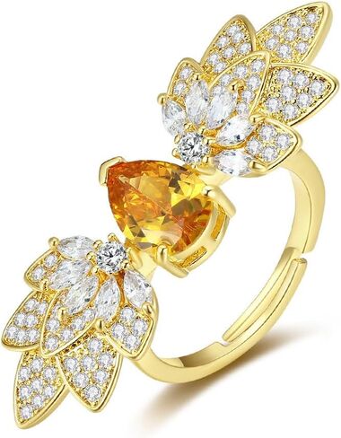 14K Gold Leaf Ring, Open Band Fancy Yellow Moissanite Nature-Inspired Jewelry for Women in Saudi Arabia
