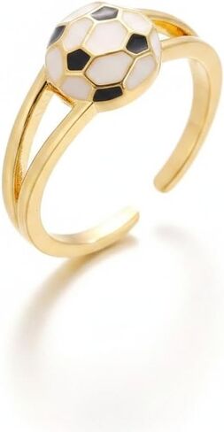 Soccer Ball Enamel Adjustable Open Ring, Gold Tone Metal, Hypoallergenic, Tarnish Resistant, Lightweight in Saudi Arabia