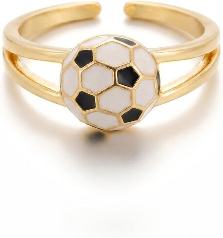 Soccer Ball Enamel Adjustable Open Ring, Gold Tone Metal, Hypoallergenic, Tarnish Resistant, Lightweight in Saudi Arabia