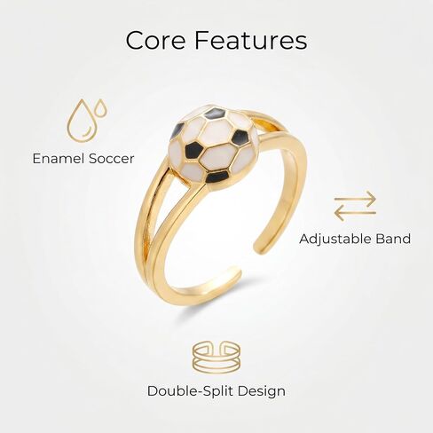 Soccer Ball Enamel Adjustable Open Ring, Gold Tone Metal, Hypoallergenic, Tarnish Resistant, Lightweight in Saudi Arabia