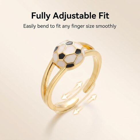 Soccer Ball Enamel Adjustable Open Ring, Gold Tone Metal, Hypoallergenic, Tarnish Resistant, Lightweight in Saudi Arabia
