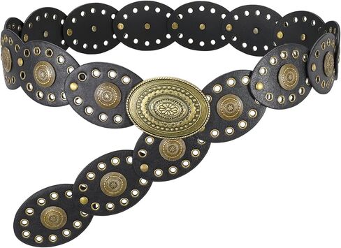WERFORU Women Wide Western Belts for Dress Vintage Disc Belts for Women Cowgirl Leather Waist Belts Country Style Accessory in Saudi Arabia