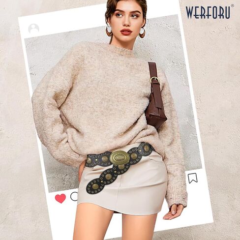 WERFORU Women Wide Western Belts for Dress Vintage Disc Belts for Women Cowgirl Leather Waist Belts Country Style Accessory in Saudi Arabia