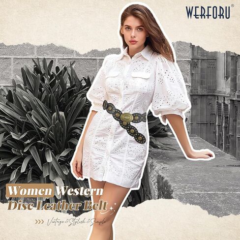 WERFORU Women Wide Western Belts for Dress Vintage Disc Belts for Women Cowgirl Leather Waist Belts Country Style Accessory in Saudi Arabia