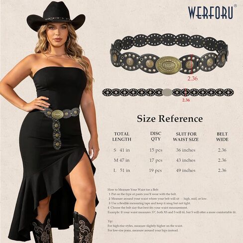 WERFORU Women Wide Western Belts for Dress Vintage Disc Belts for Women Cowgirl Leather Waist Belts Country Style Accessory in Saudi Arabia