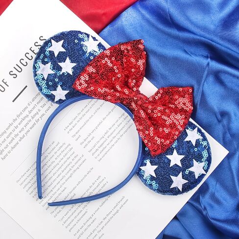 4th of July Headbands for Women, Independence Day Hairband with Sequin Mouse Ears Bow Star Hair Hoop Red White and Blue Head Bopper for Fourth of July Parades Party Costume Accessories in Saudi Arabia