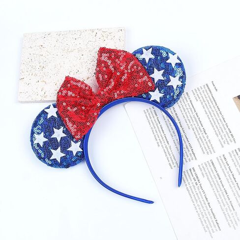 4th of July Headbands for Women, Independence Day Hairband with Sequin Mouse Ears Bow Star Hair Hoop Red White and Blue Head Bopper for Fourth of July Parades Party Costume Accessories in Saudi Arabia