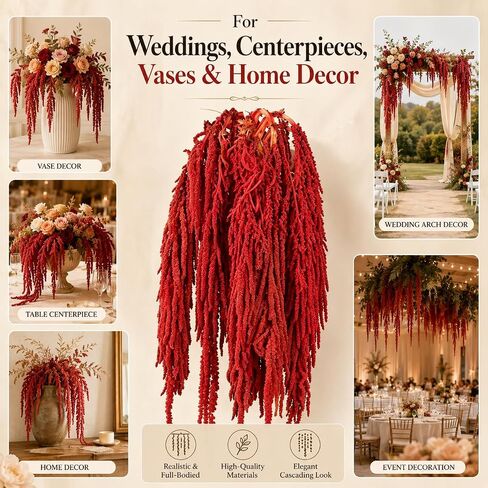 5 Pcs 22 Inch Bright Red Artificial Amaranthus - Faux Lover Tears Hanging Vines for Floral Arrangements, Vase Bouquets, Wedding Arch, Table Centerpiece, Home Office Decor in Saudi Arabia