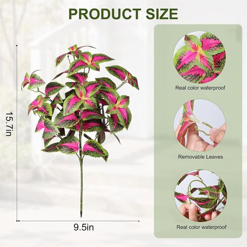 HyeFlora Artificial Coleus Plants Outdoor, 5 Pcs UV Resistant Faux Silk Greenery with Stems, Fake Plant for Outside Porch Planters Garden Patio Hanging Pathway Decor (Red) in Saudi Arabia