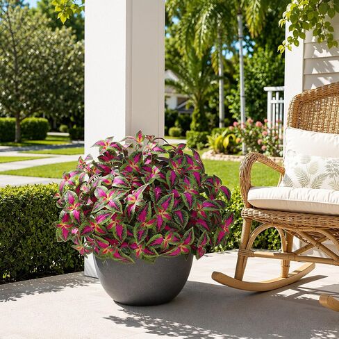 HyeFlora Artificial Coleus Plants Outdoor, 5 Pcs UV Resistant Faux Silk Greenery with Stems, Fake Plant for Outside Porch Planters Garden Patio Hanging Pathway Decor (Red) in Saudi Arabia