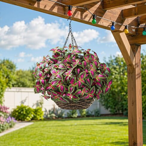 HyeFlora Artificial Coleus Plants Outdoor, 5 Pcs UV Resistant Faux Silk Greenery with Stems, Fake Plant for Outside Porch Planters Garden Patio Hanging Pathway Decor (Red) in Saudi Arabia