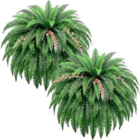 2PCS 48"/128Leaves Artificial Boston Fern Bush, Large Artificial Ferns for Outdoors Look Real Fake Ferns, UV Resistant Faux Outdoor Plants, Faux Fern Vines for Home and Office Decor in Saudi Arabia