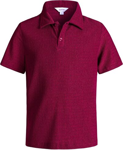 Boys Lightweight Polo Shirt Short Sleeve Textured Stretch Collared Fashion Casual Shirts for Kids in Saudi Arabia