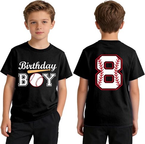 Boys 7-10 Years Birthday Boy Shirt Baseball Theme, Cotton Short Sleeve Crew Neck Tee, Graphic Number Print Tops in Saudi Arabia