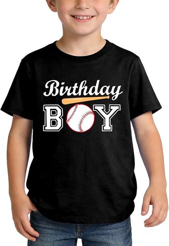 Boys 7-10 Years Birthday Boy Shirt Baseball Theme, Cotton Short Sleeve Crew Neck Tee, Graphic Number Print Tops in Saudi Arabia