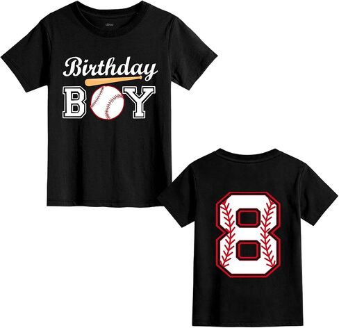 Boys 7-10 Years Birthday Boy Shirt Baseball Theme, Cotton Short Sleeve Crew Neck Tee, Graphic Number Print Tops in Saudi Arabia