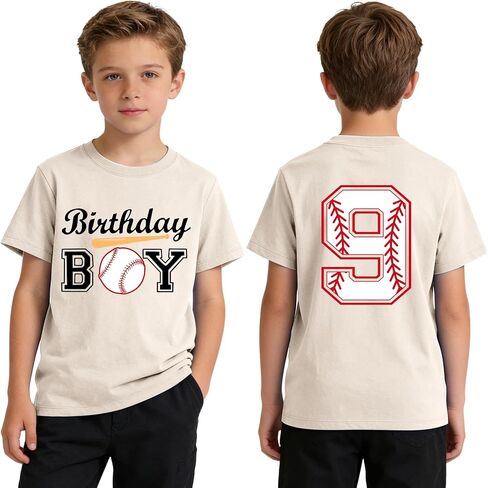 Boys 7-10 Years Birthday Boy Shirt Baseball Theme, Cotton Short Sleeve Crew Neck Tee, Graphic Number Print Tops in Saudi Arabia